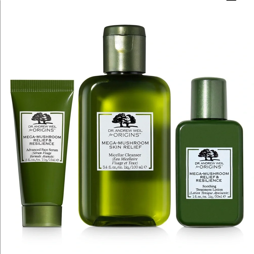 ORIGINS Dr. Weil’s 4p Mega Mushroom Lotion Cleanser Serum $48 CLEAN BEAUTY NIB